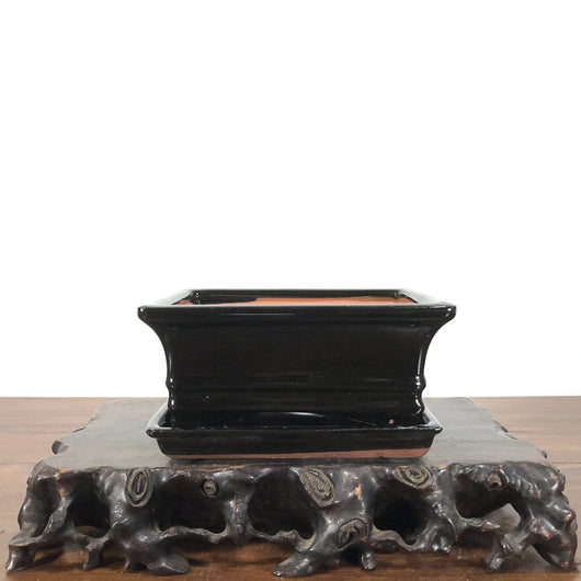 Glazed Rectangular Bonsai Pot (6.25 x 5.5 x 3.25 inches)
